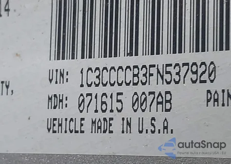 2015 Chrysler 200 C z USA, uszkodzony, nr VIN 1C3CCCCB3FN537920